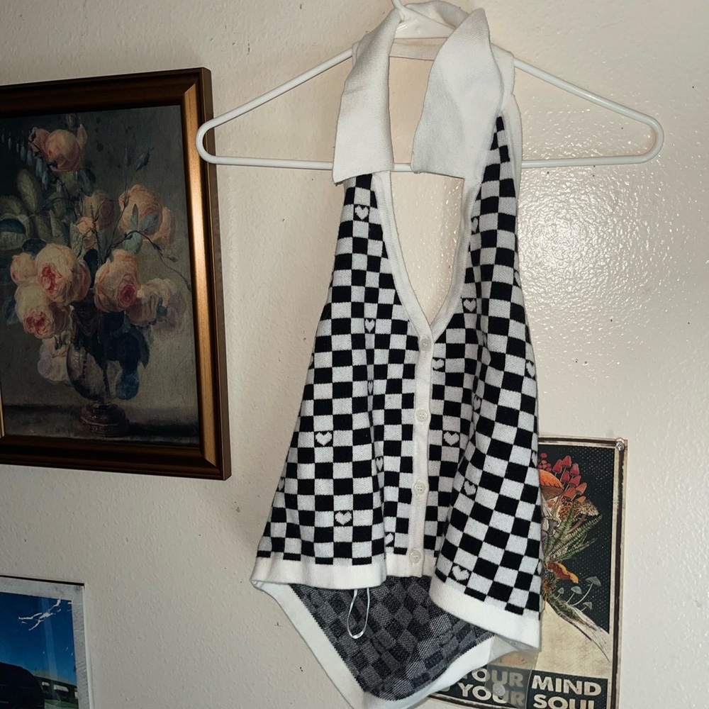 Checkered button up crop top